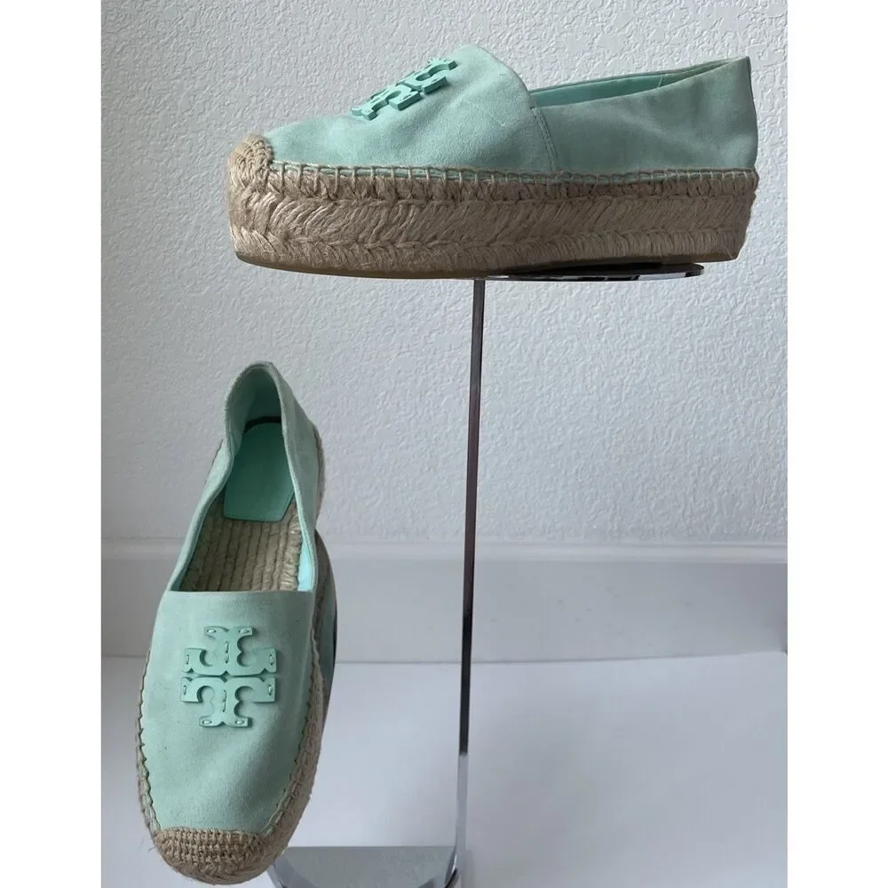 New Tory Burch Everly Platform Espadrille - Sea Bubble Suede Size 10